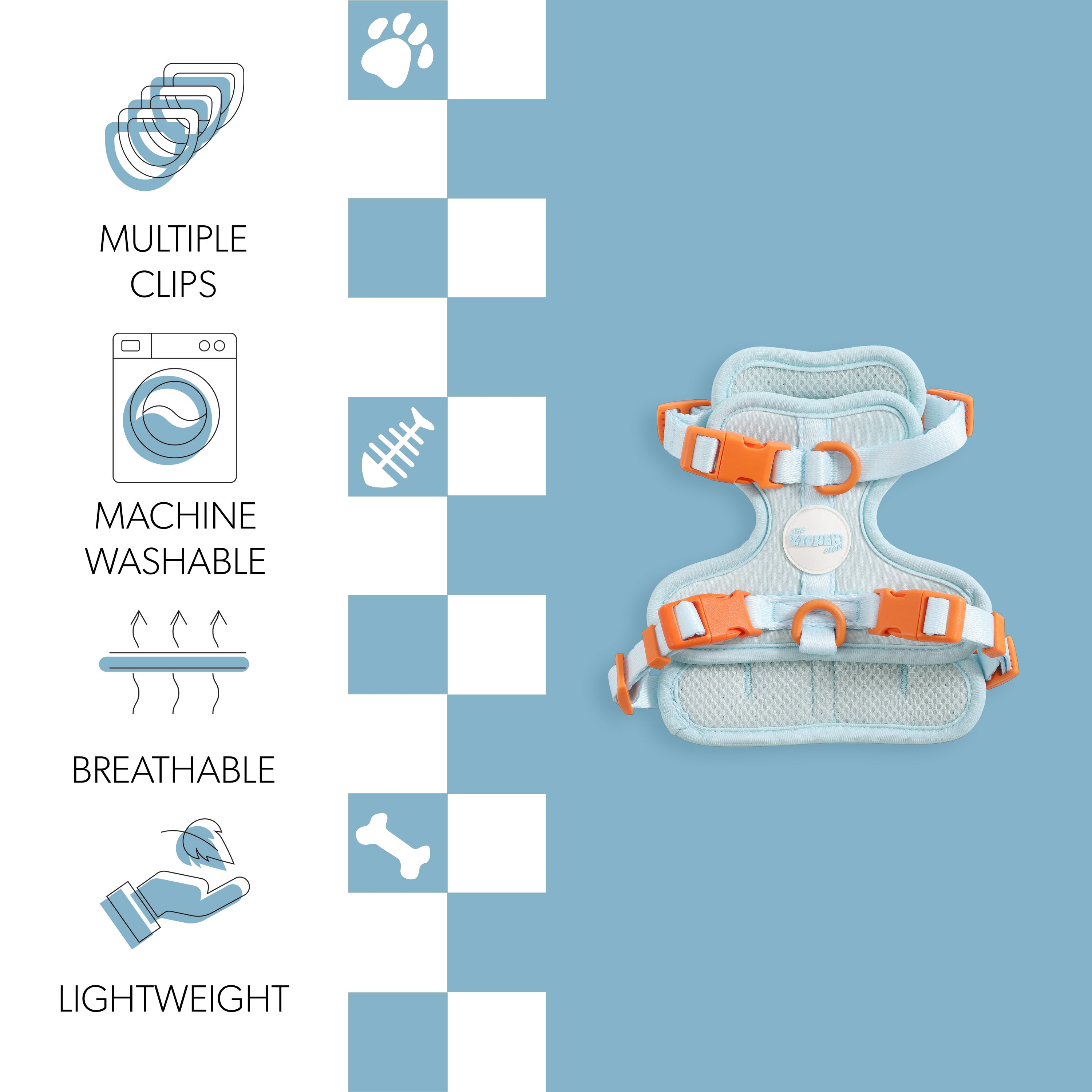 Arlo Adjustable No Pull Pet Harness Light Blue Extra Small