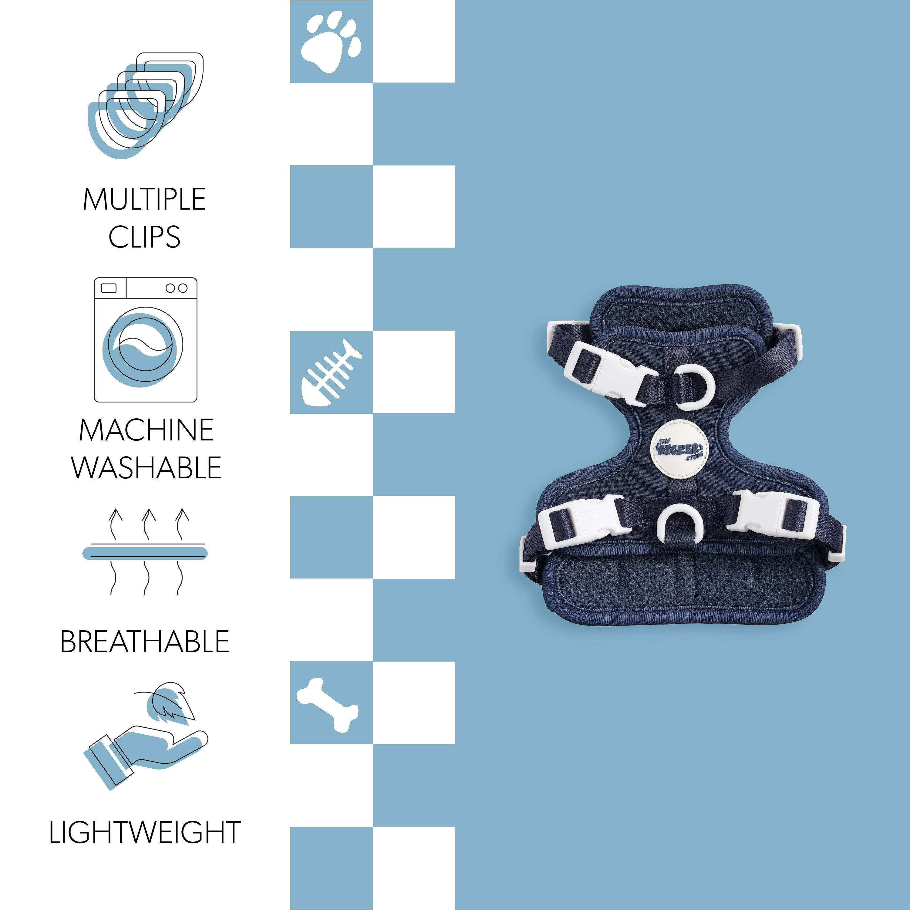 Arlo Adjustable No Pull Pet Harness Navy Extra Small