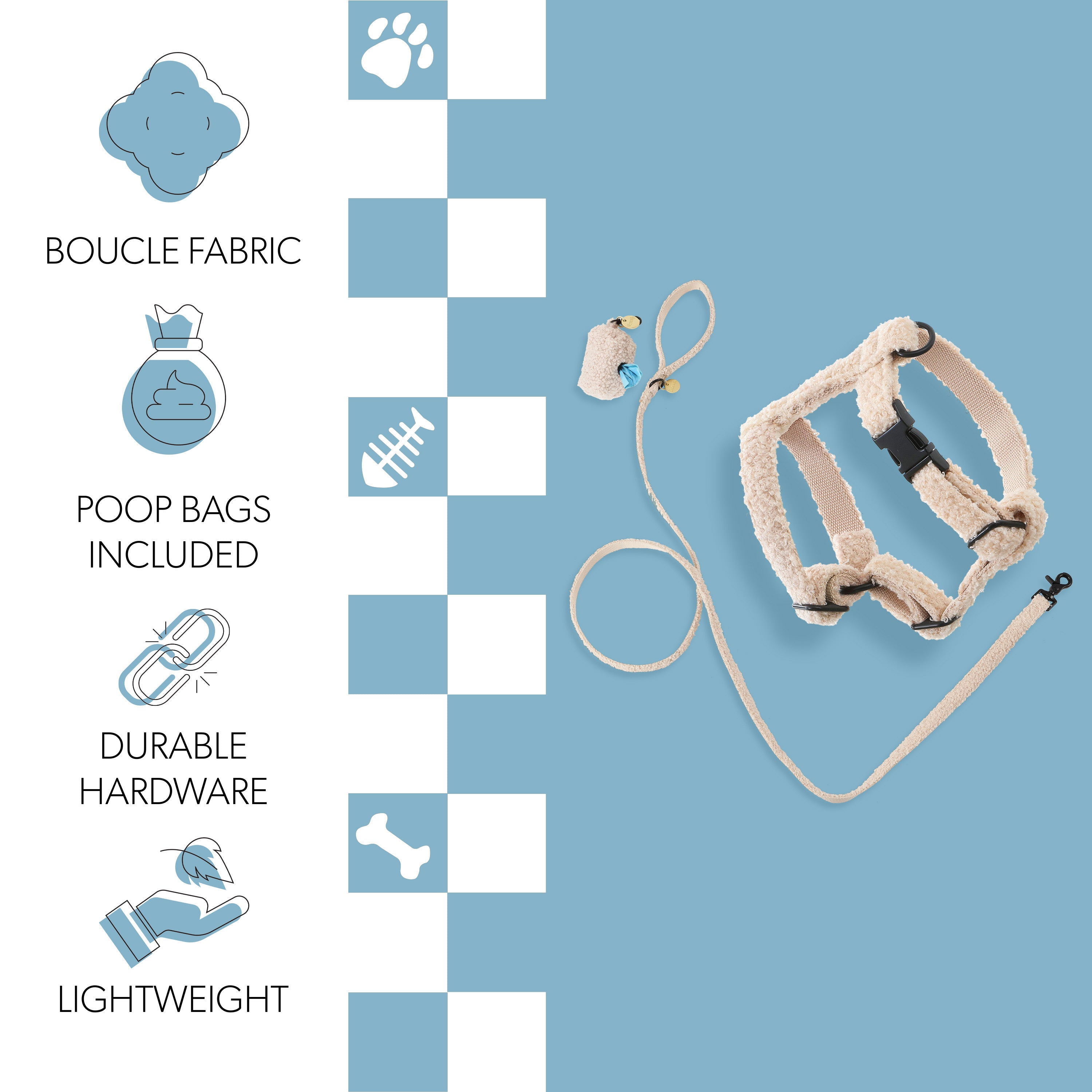 Teddy Harness and Leash Walk Set with Poop Bag Pouch Beige Extra Small