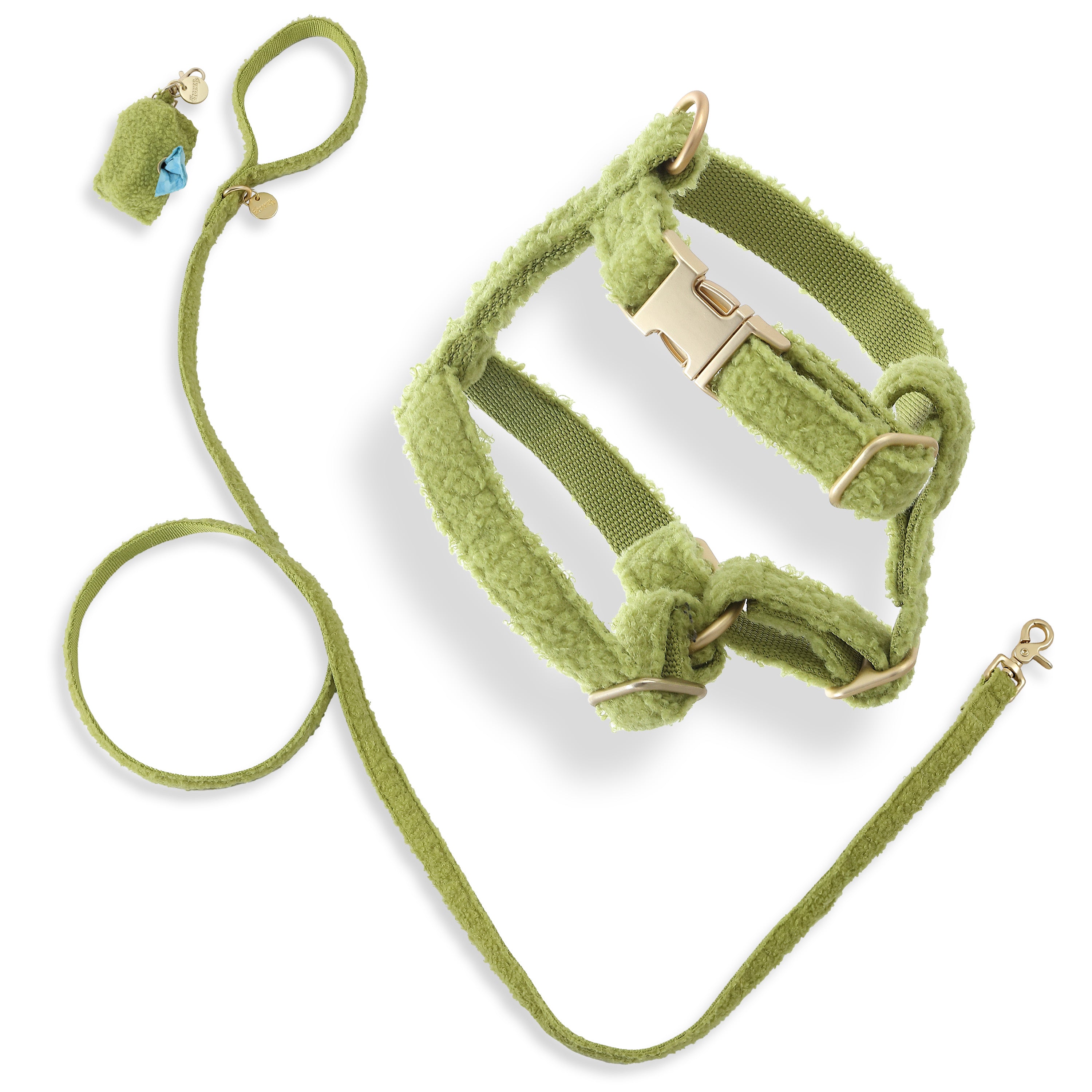 Teddy Harness and Leash Walk Set with Poop Bag Pouch Olive Green Extra Small