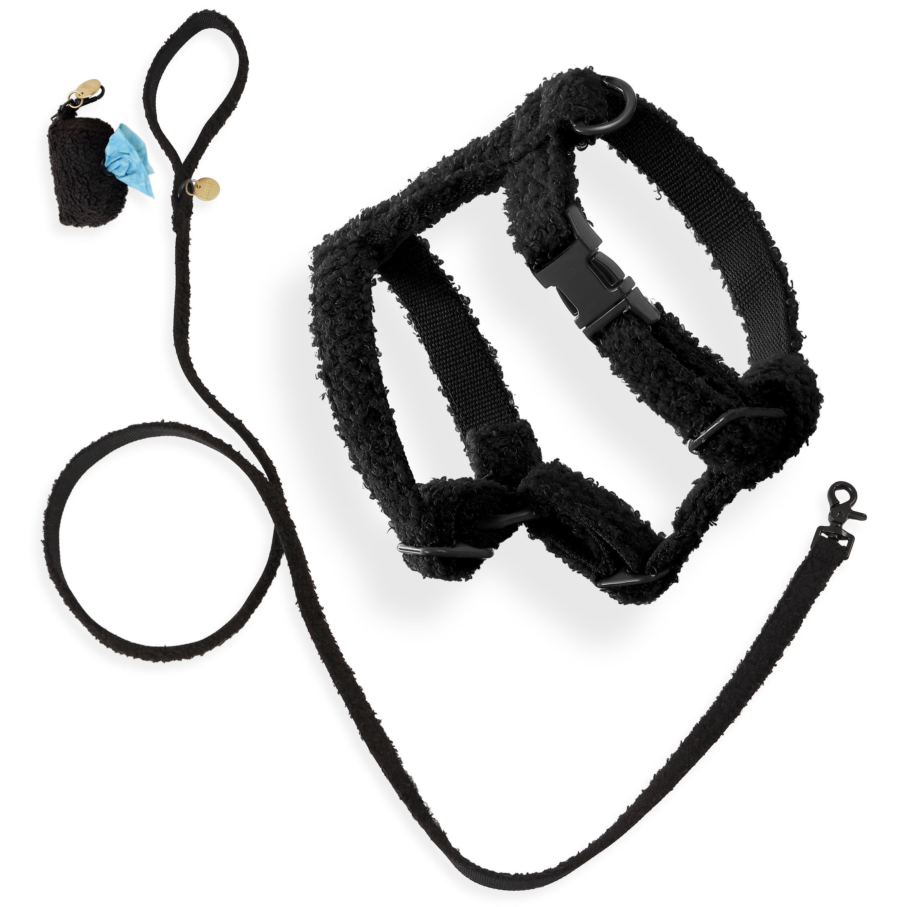 Teddy Harness and Leash Walk Set with Poop Bag Pouch Black Extra Small