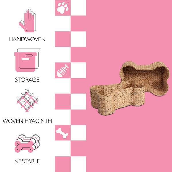 Digby Bone-Shaped Large Hand Woven Water Hyacinth Nesting Pet Toy Organizer Baskets
