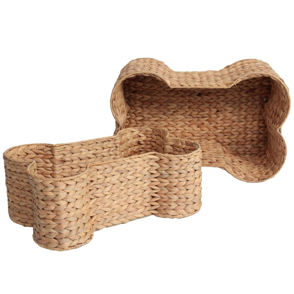 Digby Bone-Shaped Large Hand Woven Water Hyacinth Nesting Pet Toy Organizer Baskets Natural