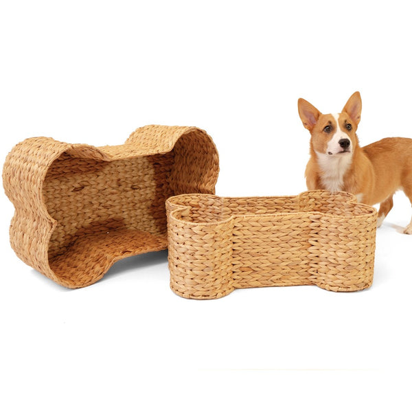 Digby Bone-Shaped Large Hand Woven Water Hyacinth Nesting Pet Toy Organizer Baskets