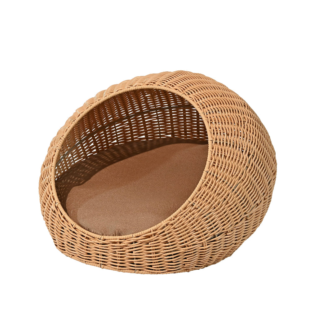 Fiora Modern Circular Faux Wicker Pet Bed with Machine-Washable Cushion