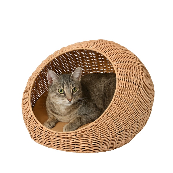 Fiora 19.5" x 18" Modern Circular Faux Wicker Pet Bed with Machine-Washable Cushion
