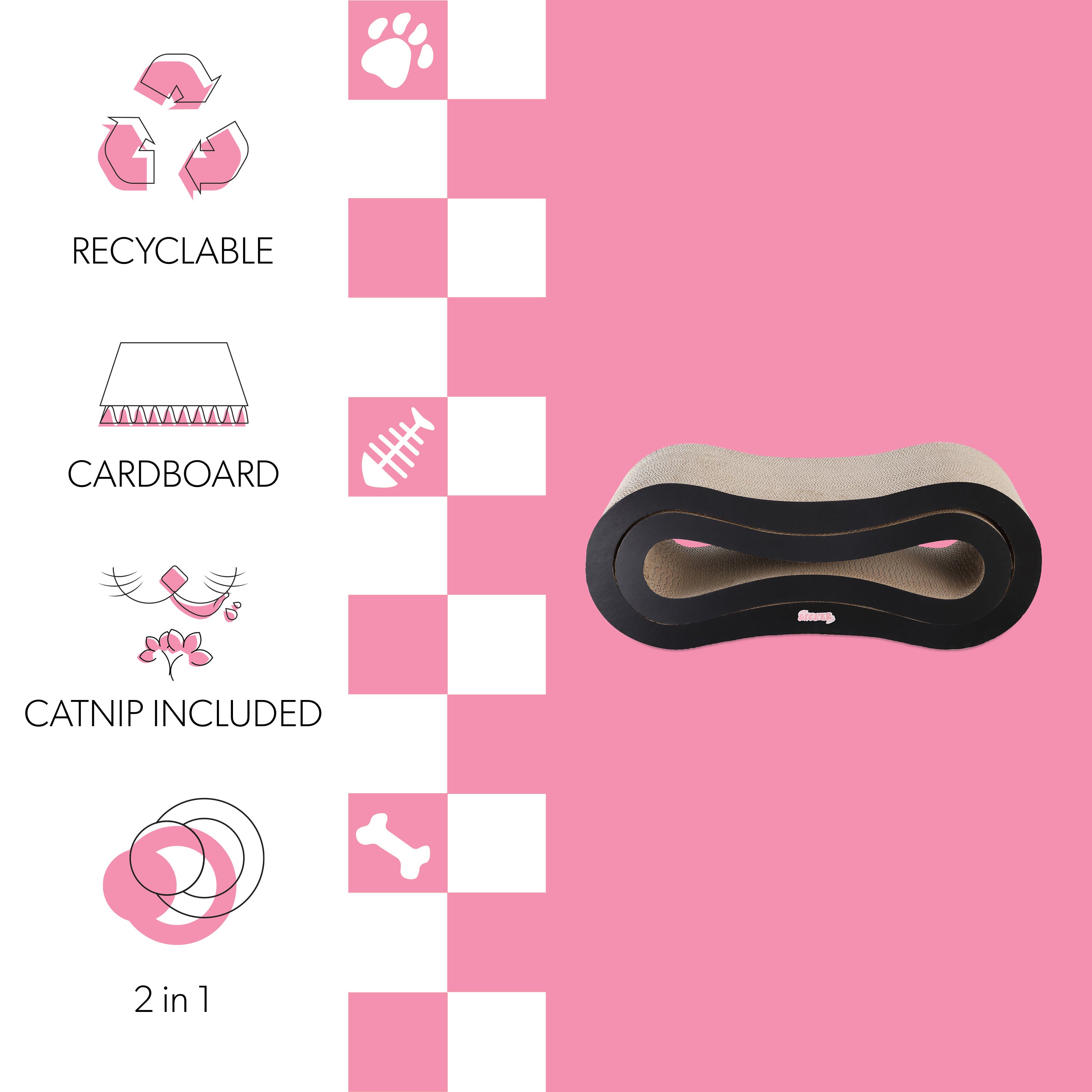 Suvi 26" Modern Cardboard Infinity 2-in-1 Lounge Bed Cat Scratcher with Catnip