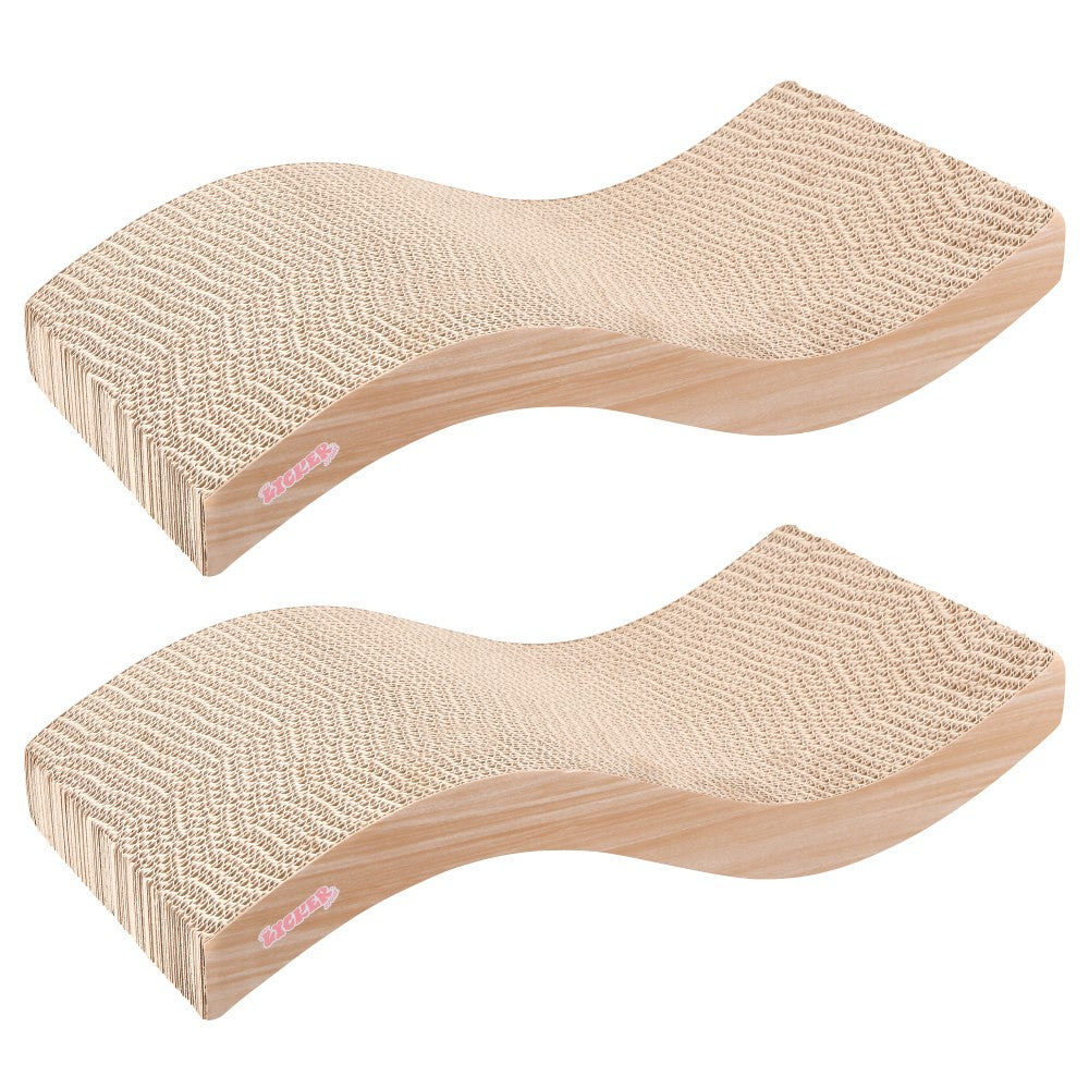 Atlas 17.5" Modern Wave Shaped Reversible Cardboard Lounge Cat Scratcher with Catnip