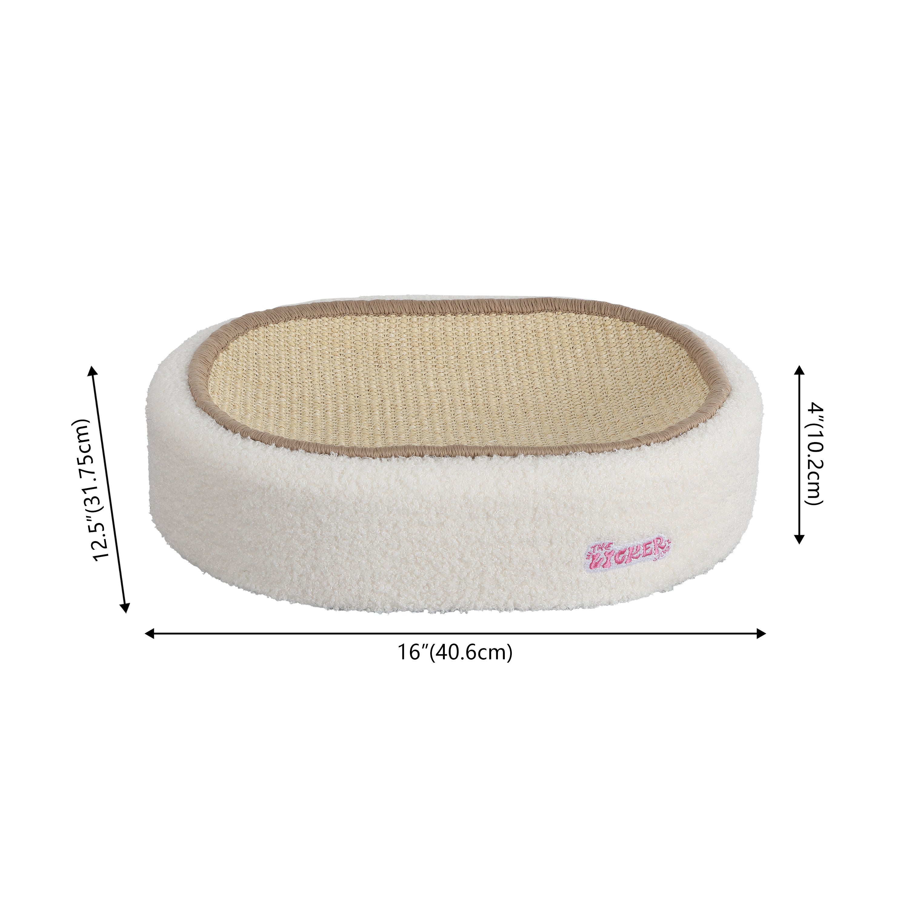 Jude 16 in. Modern Oval Sisal Cat Scratcher Lounge Bed with Soft Bouclé Raised Edge - Cream