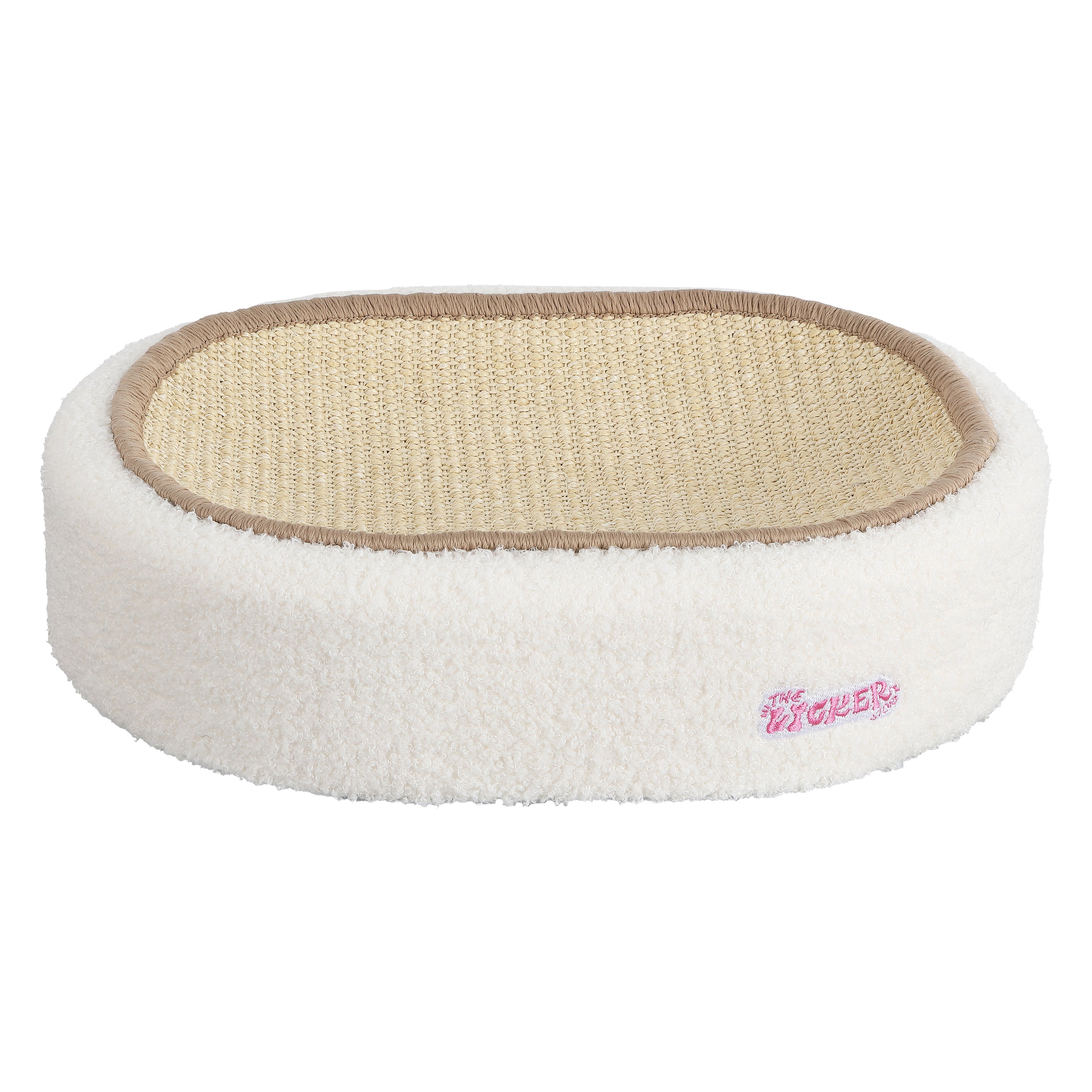 Jude 16 in. Modern Oval Sisal Cat Scratcher Lounge Bed with Soft Bouclé Raised Edge - Cream