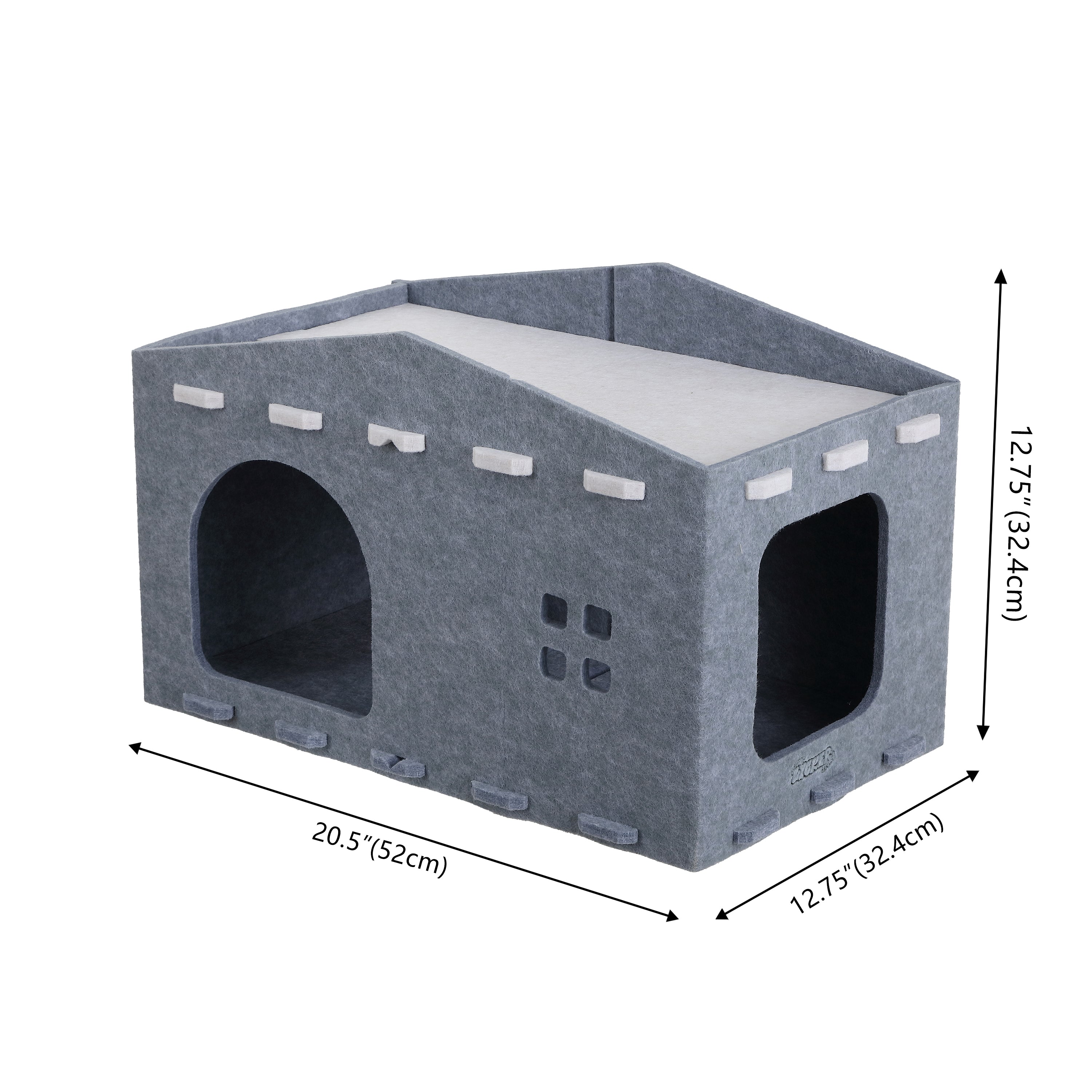 Graham 20.5 in. Modern Minimalist Felt Cat House with Rooftop Lounge Bed - Gray