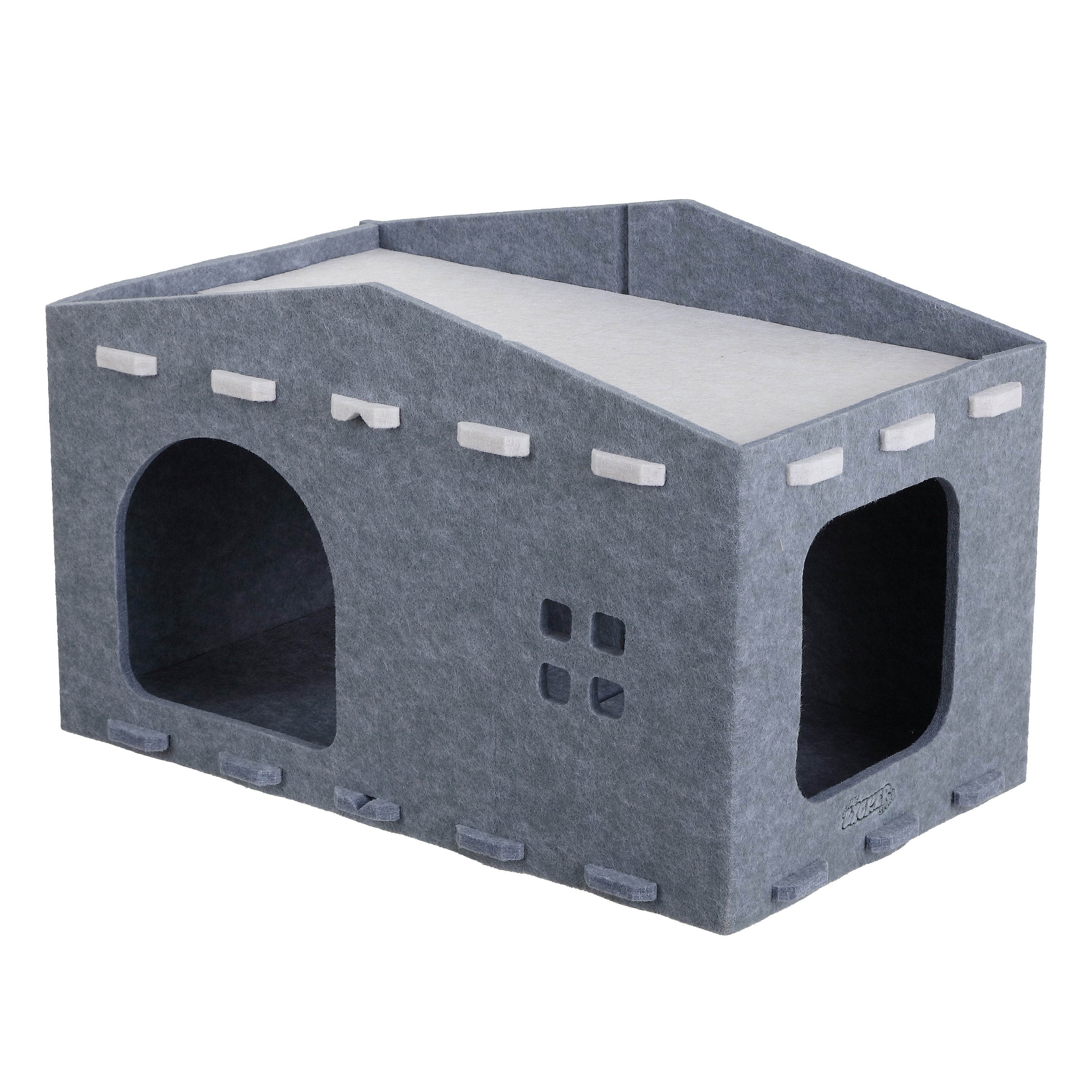 Graham 20.5 in. Modern Minimalist Felt Cat House with Rooftop Lounge Bed - Gray