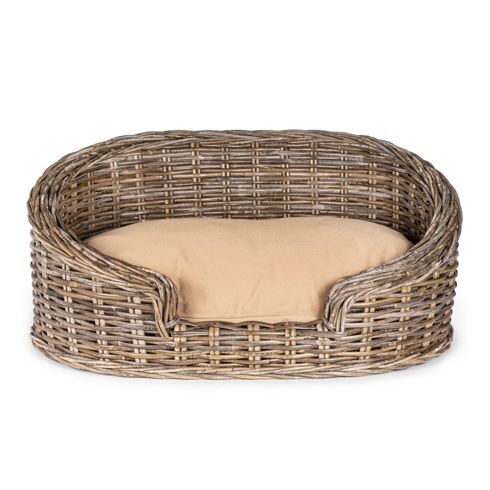 Curvy Rattan Pet Bed with Machine-Washable Cushion Kubu Gray