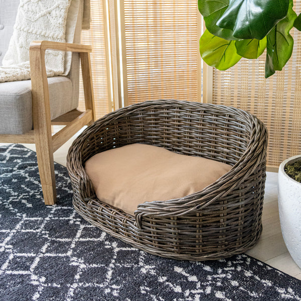 Curvy Rattan Pet Bed with Machine-Washable Cushion