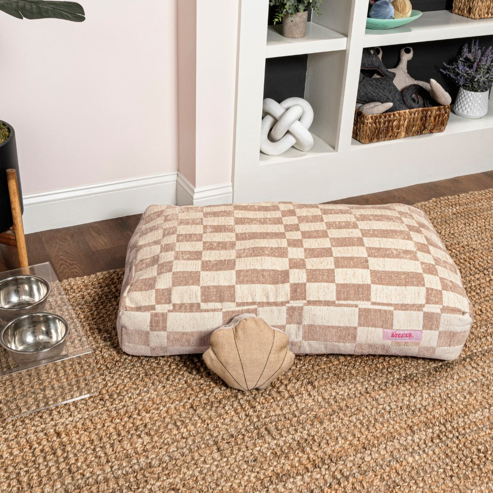 Maya Modern Pet Bed with Washable Cover Oatmeal Check