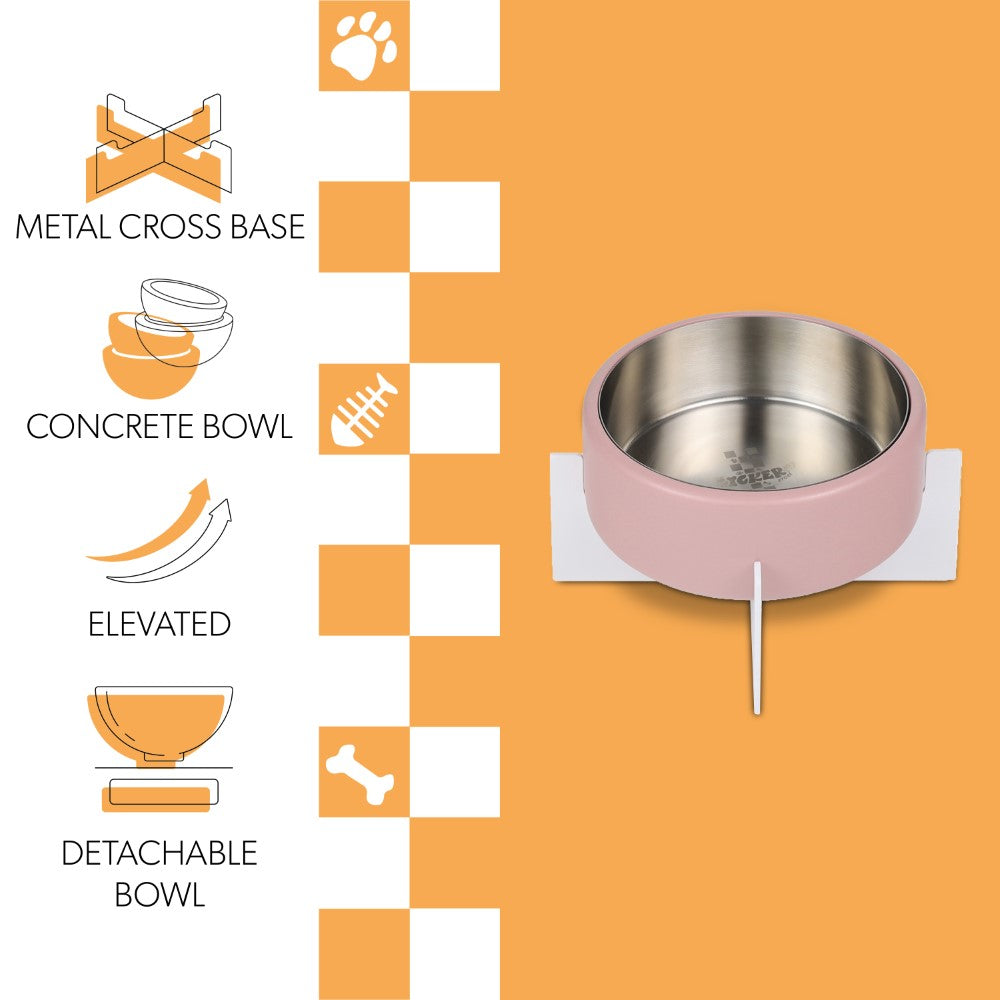 Intersecta Small/Medium Concrete and Stainless Steel Bowl 16oz (2 Cups) with Metal Stand Pet Feeder
