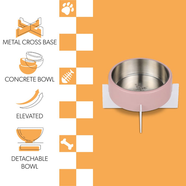 Intersecta Small/Medium Concrete and Stainless Steel Bowl 16oz (2 Cups) with Metal Stand Pet Feeder