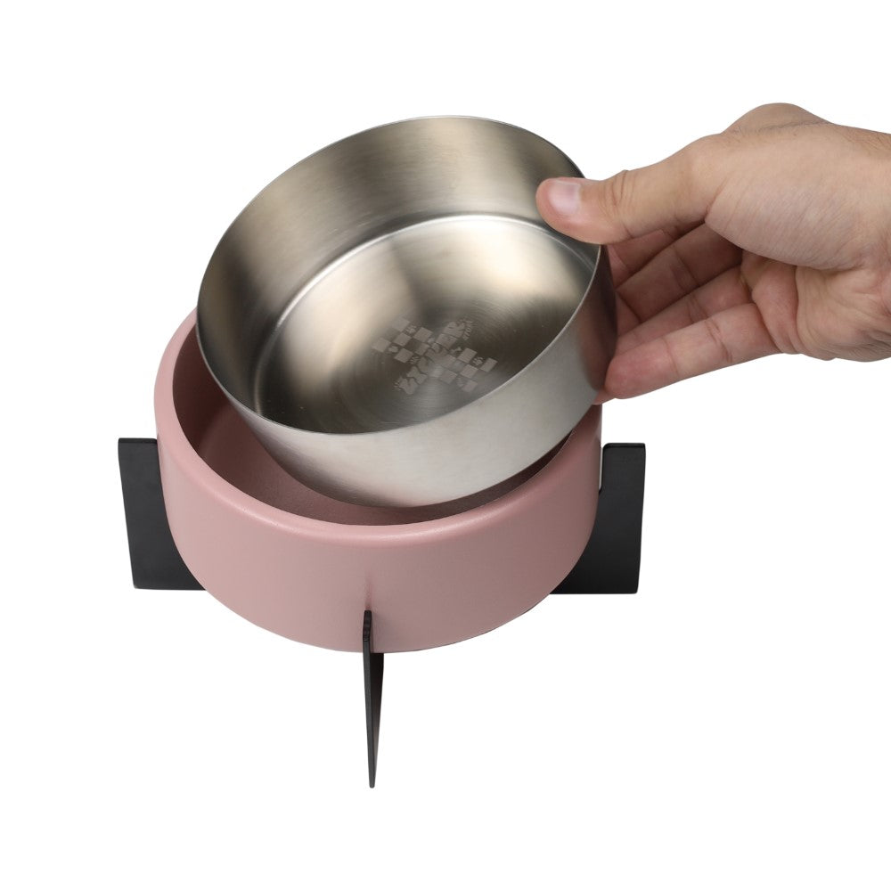 Intersecta Small/Medium Concrete and Stainless Steel Bowl 16oz (2 Cups) with Metal Stand Pet Feeder
