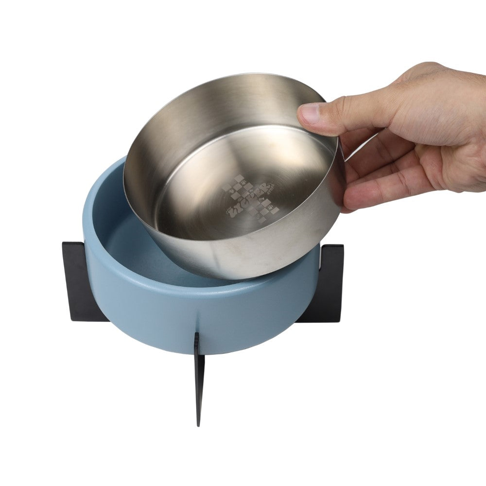 Intersecta Small/Medium Concrete and Stainless Steel Bowl 16oz (2 Cups) with Metal Stand Pet Feeder