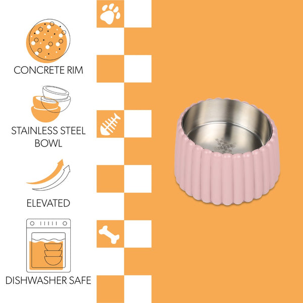 Ripple Ridge Small/Medium Slanted Concrete and Stainless Steel Bowl 16oz (2 Cups) Pet Feeder
