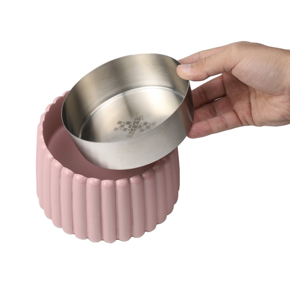 Ripple Ridge Small/Medium Slanted Concrete and Stainless Steel Bowl 16oz (2 Cups) Pet Feeder
