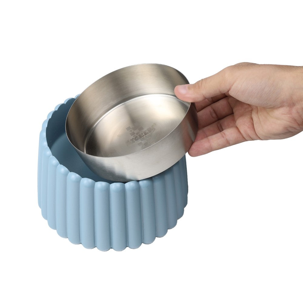 Ripple Ridge Small/Medium Slanted Concrete and Stainless Steel Bowl 16oz (2 Cups) Pet Feeder