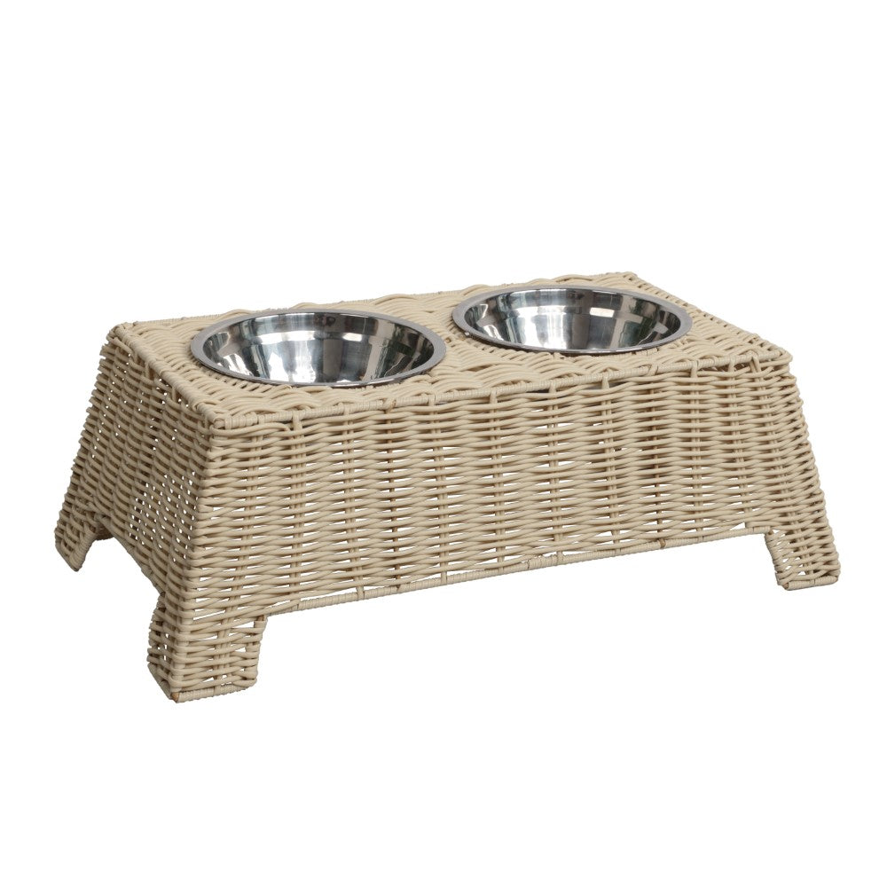 Serenity 6.9" Small/Medium Elevated Wicker Pet Feeder with 18oz (2.2 Cups) 2-Stainless Steel Bowls