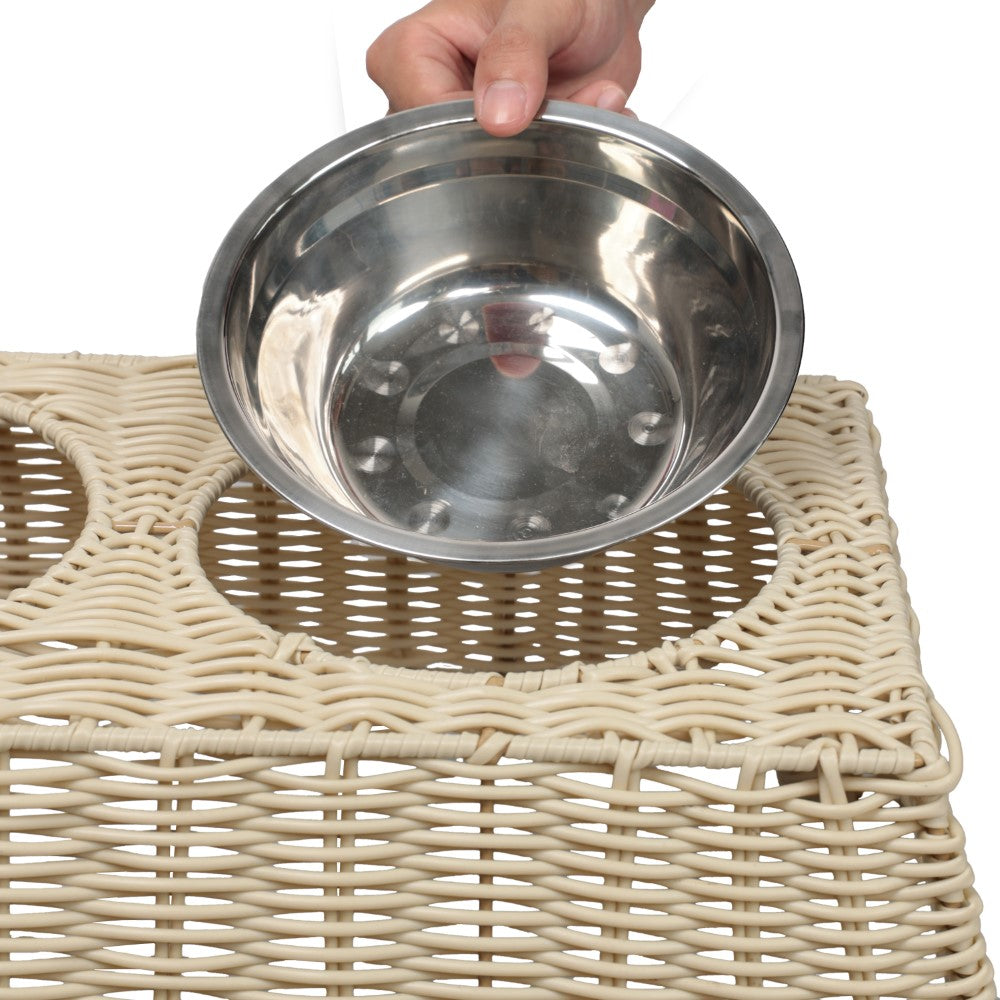Serenity 6.9" Small/Medium Elevated Wicker Pet Feeder with 18oz (2.2 Cups) 2-Stainless Steel Bowls