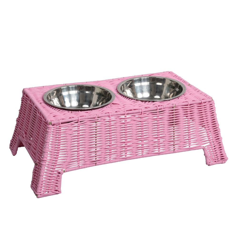 Serenity 6.9" Small/Medium Elevated Wicker Pet Feeder with 18oz (2.2 Cups) 2-Stainless Steel Bowls