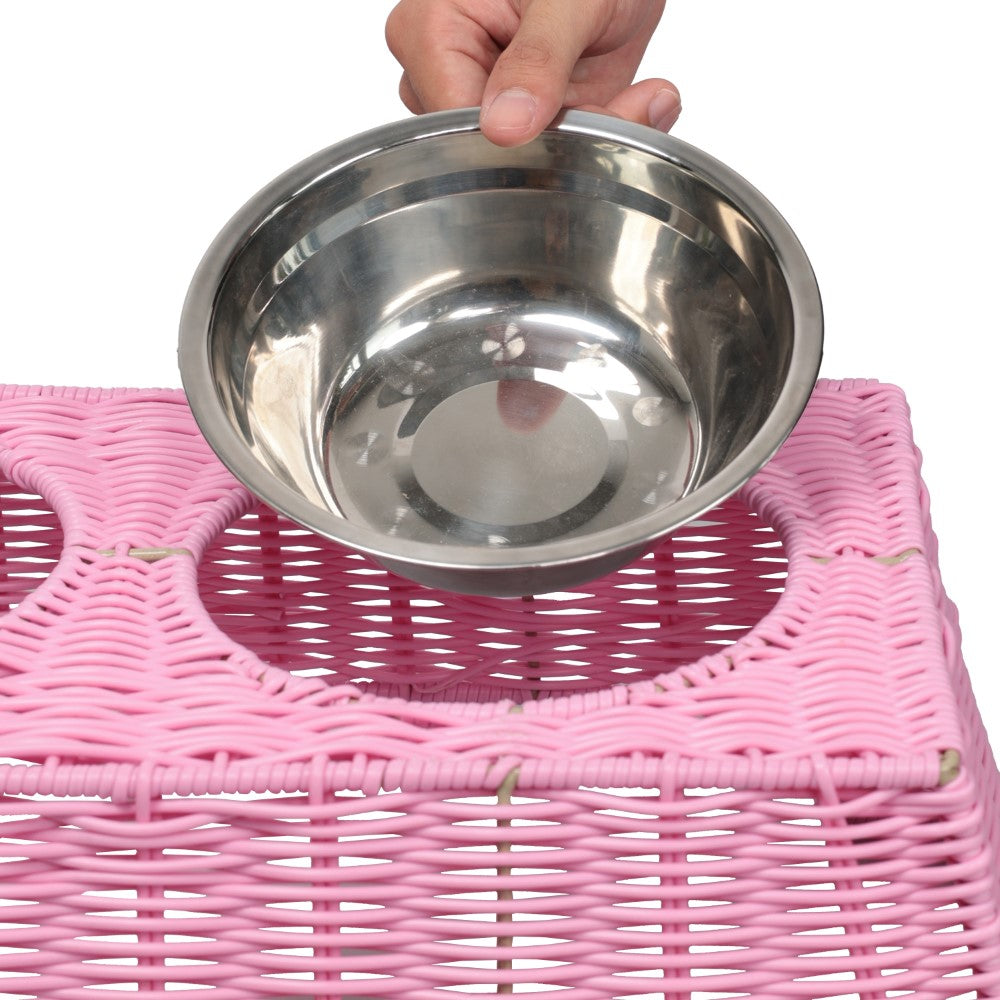 Serenity 6.9" Small/Medium Elevated Wicker Pet Feeder with 18oz (2.2 Cups) 2-Stainless Steel Bowls