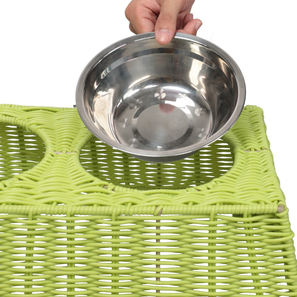 Serenity 6.9" Small/Medium Elevated Wicker Pet Feeder with 18oz (2.2 Cups) 2-Stainless Steel Bowls