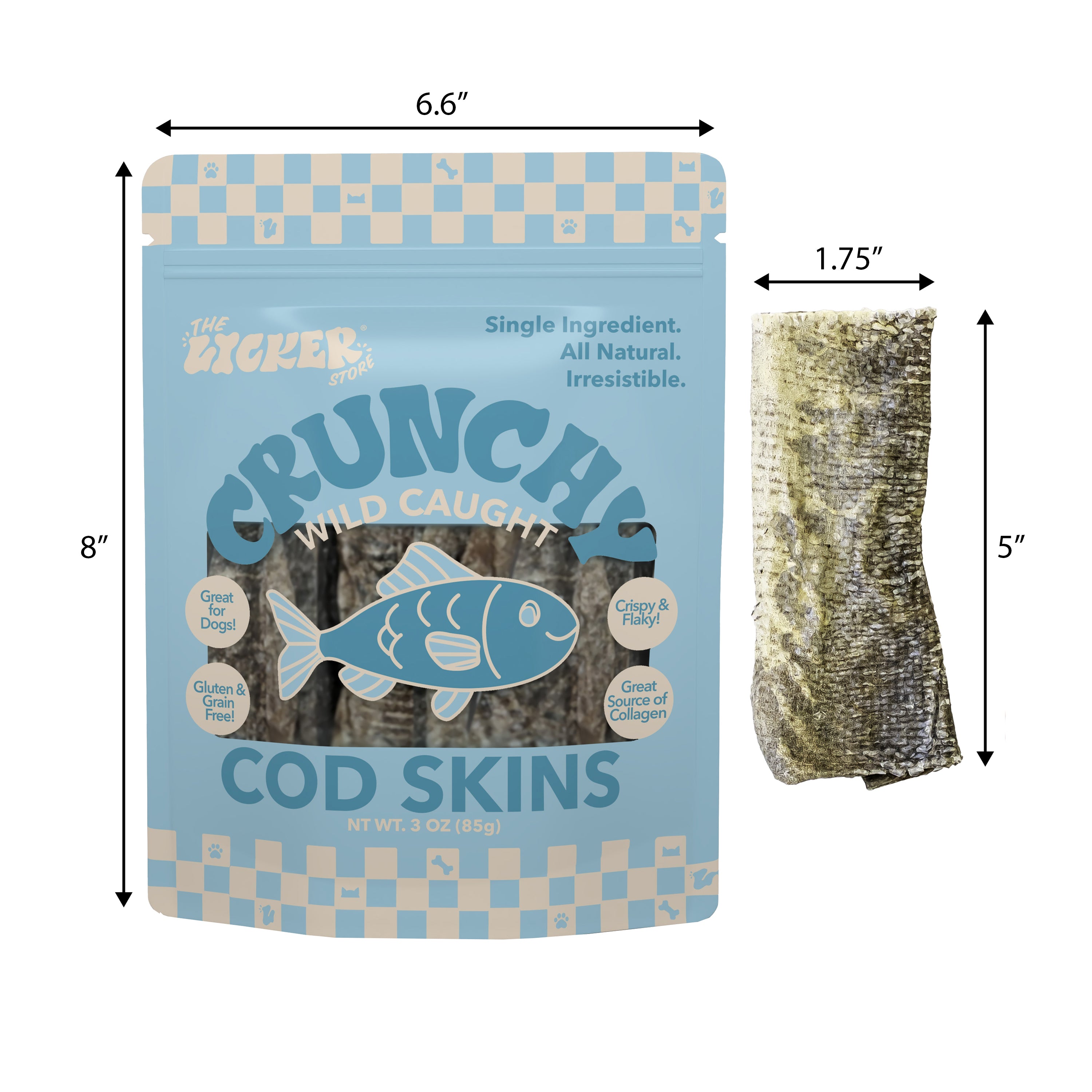 Gluten and Grain-Free Omega-3 Single Ingredient Crunchy Dried Cod Skin for Dogs and Cats