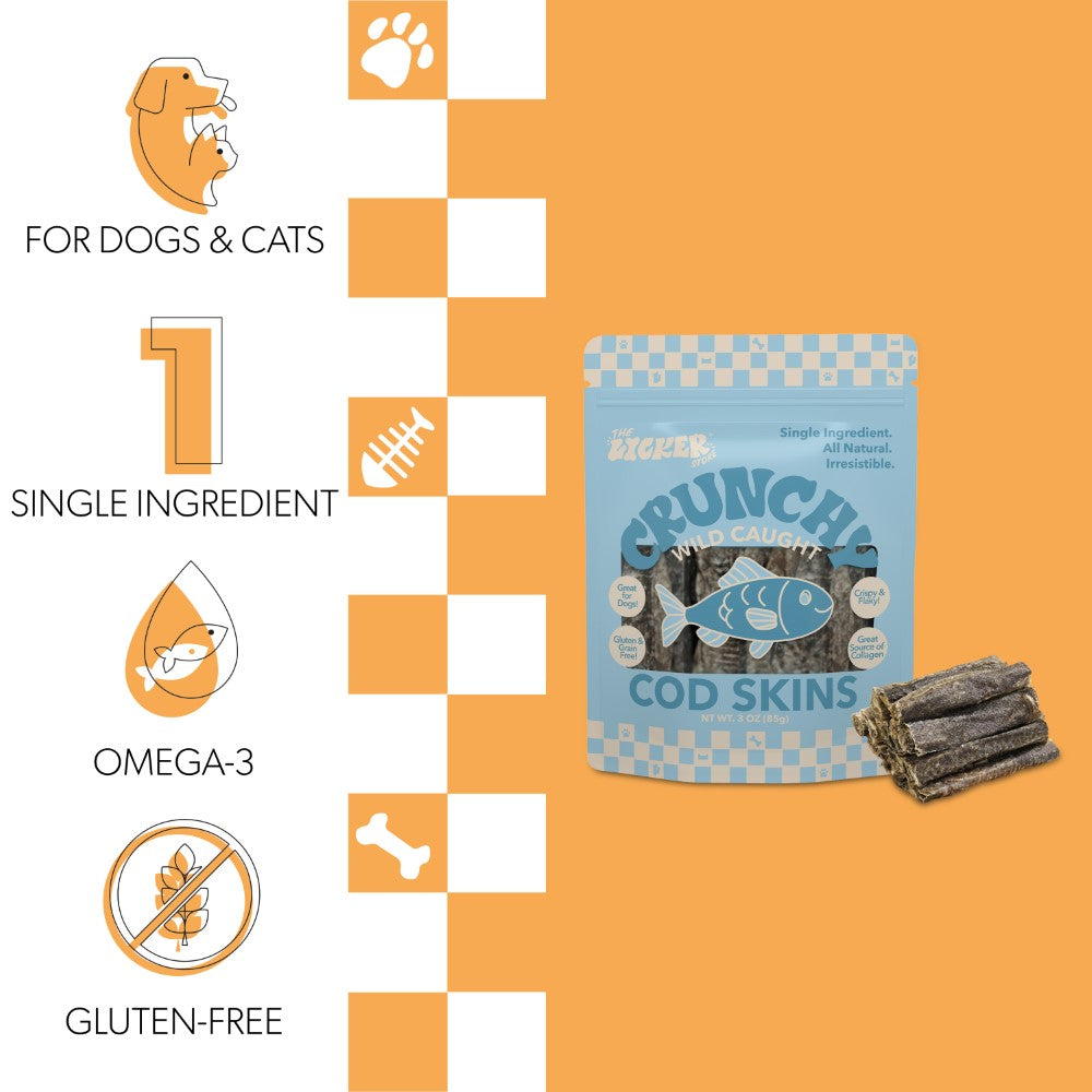 THE LICKER STORE Gluten and Grain-Free Omega-3 Single Ingredient Crunchy Dried Cod Skin for Dogs
