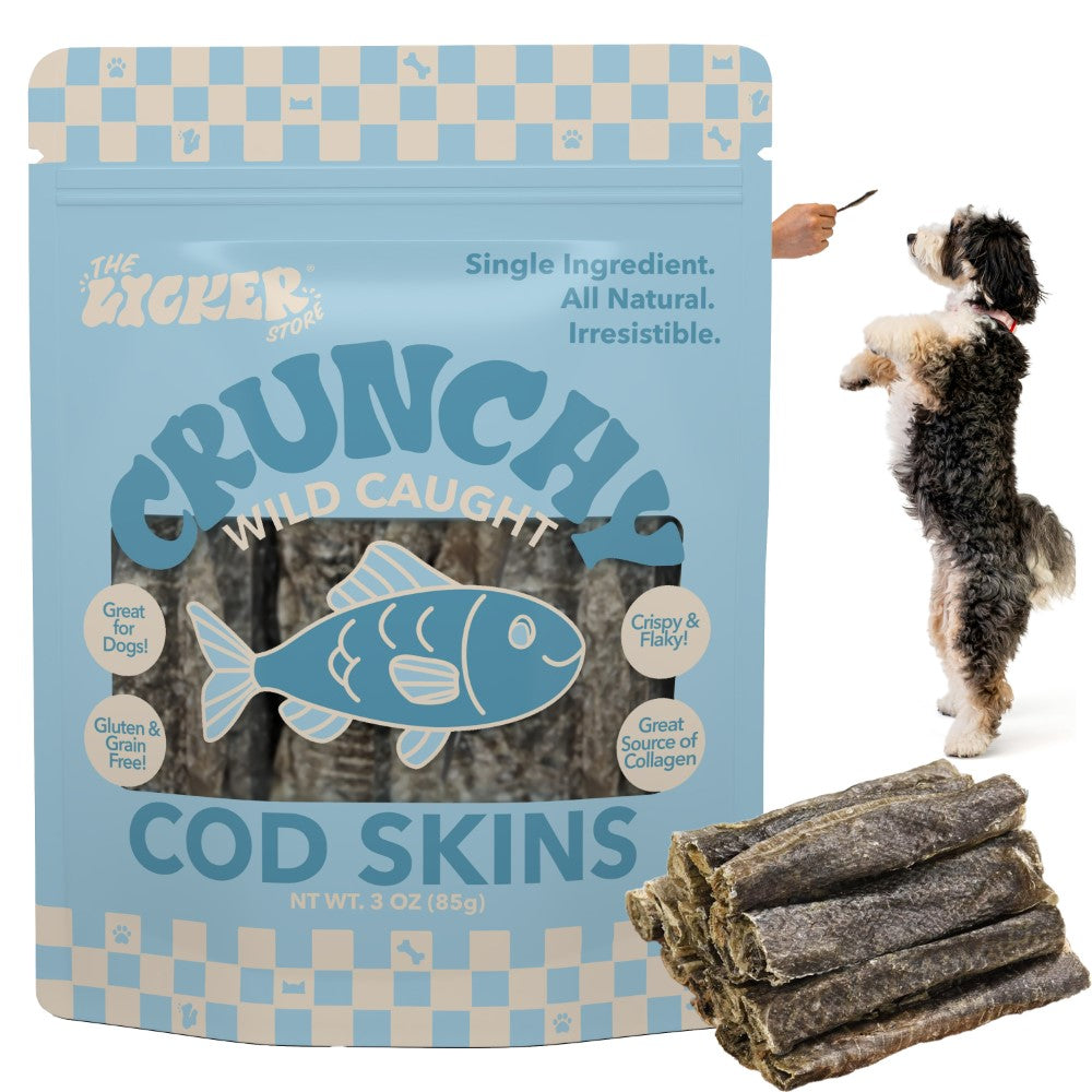 THE LICKER STORE Gluten and Grain-Free Omega-3 Single Ingredient Crunchy Dried Cod Skin for Dogs