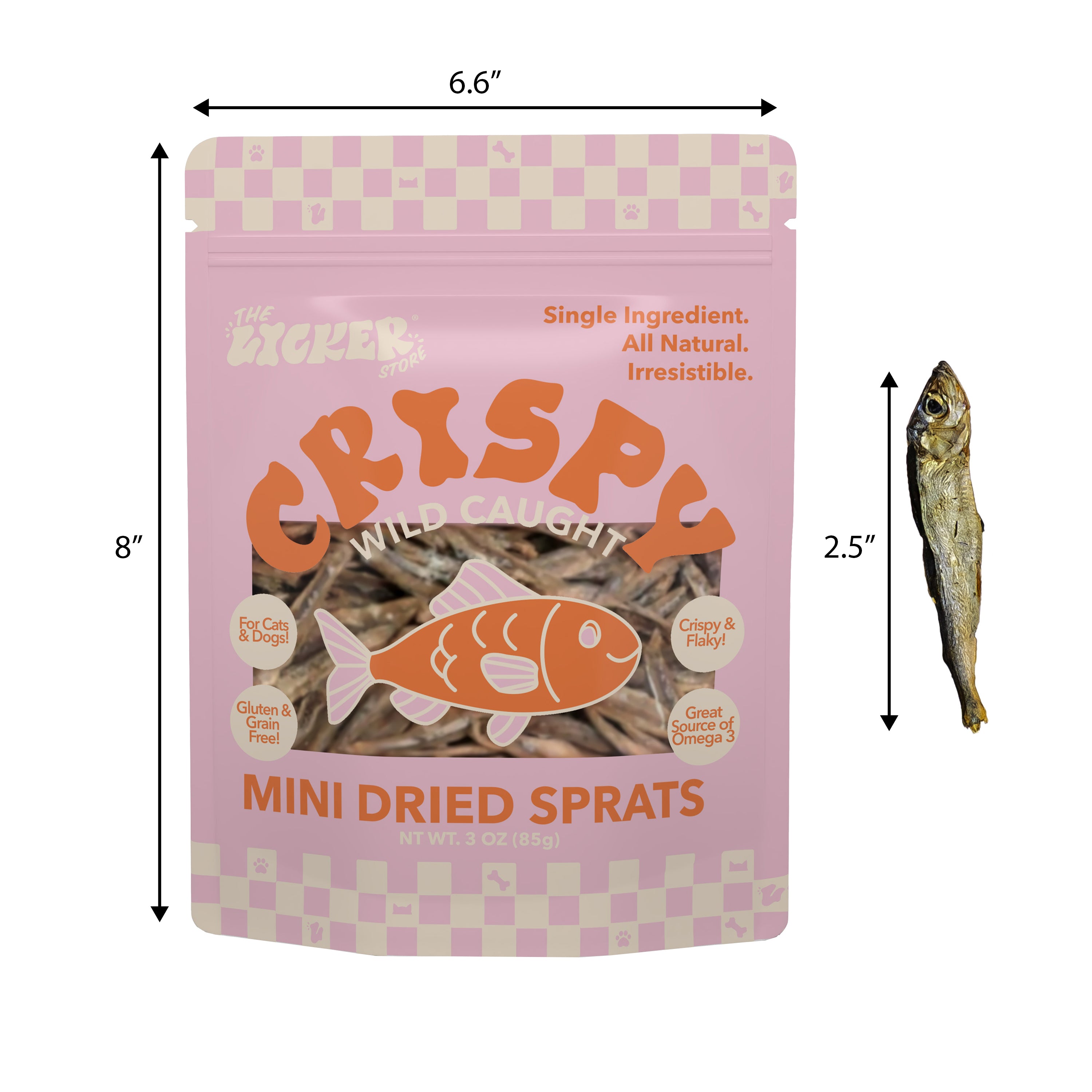 Gluten and Grain-Free Omega-3 Single Ingredient Crunchy Dried Baltic Sprats for Dogs and Cats