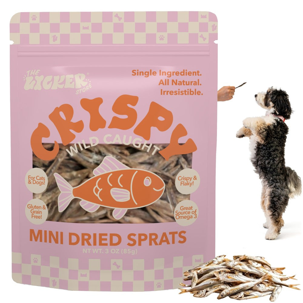THE LICKER STORE Gluten and Grain-Free Omega-3 Single Ingredient Crunchy Dried Baltic Sprats for Dogs and Cats