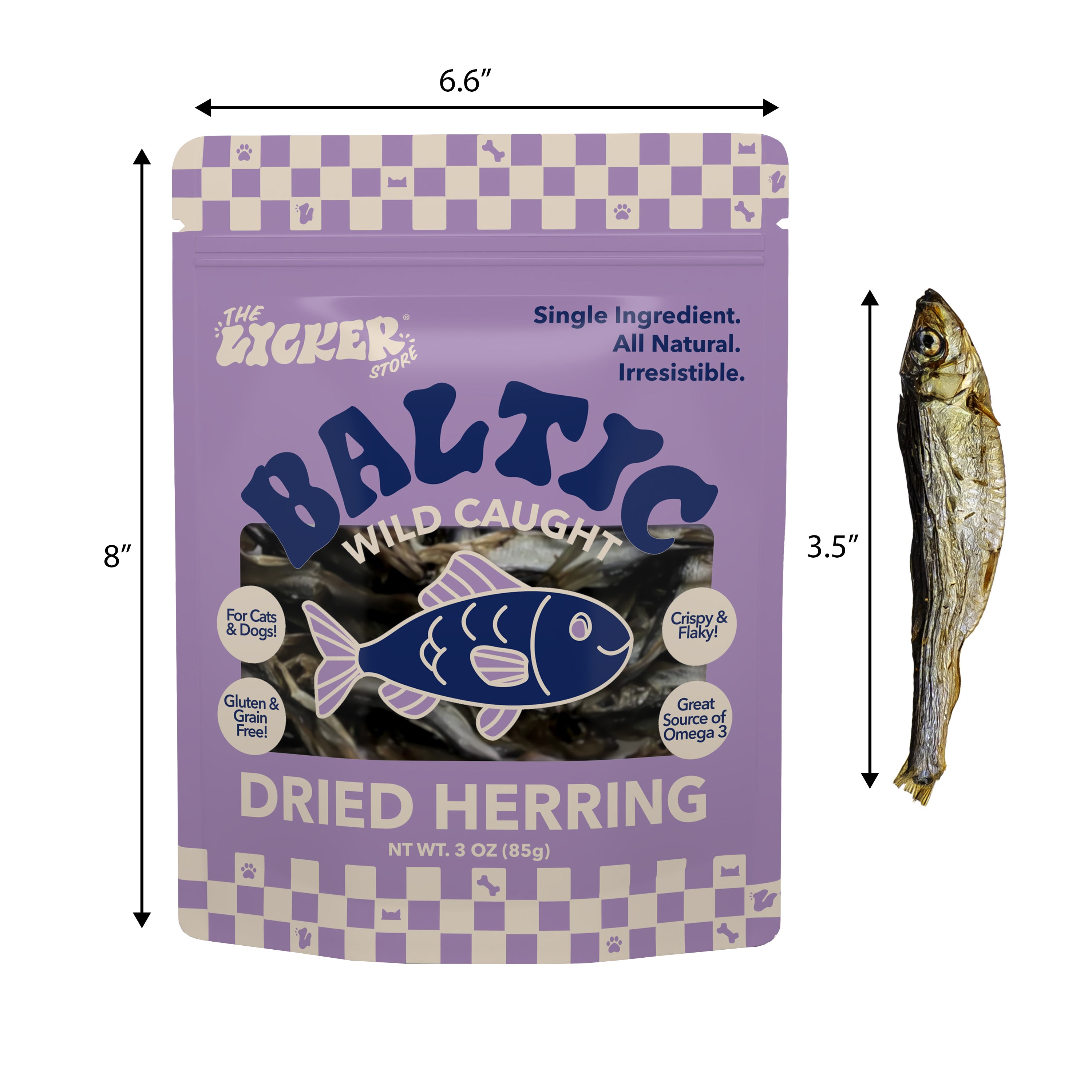 Gluten and Grain-Free Omega-3 Single Ingredient Crunchy Dried Herring Cod Skin for Dogs and Cats