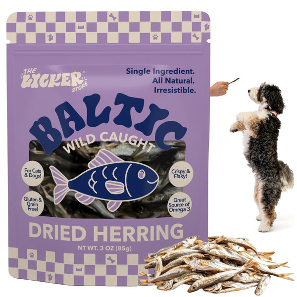 THE LICKER STORE Gluten and Grain-Free Omega-3 Single Ingredient Crunchy Dried Baltic Herring for Dogs and Cats