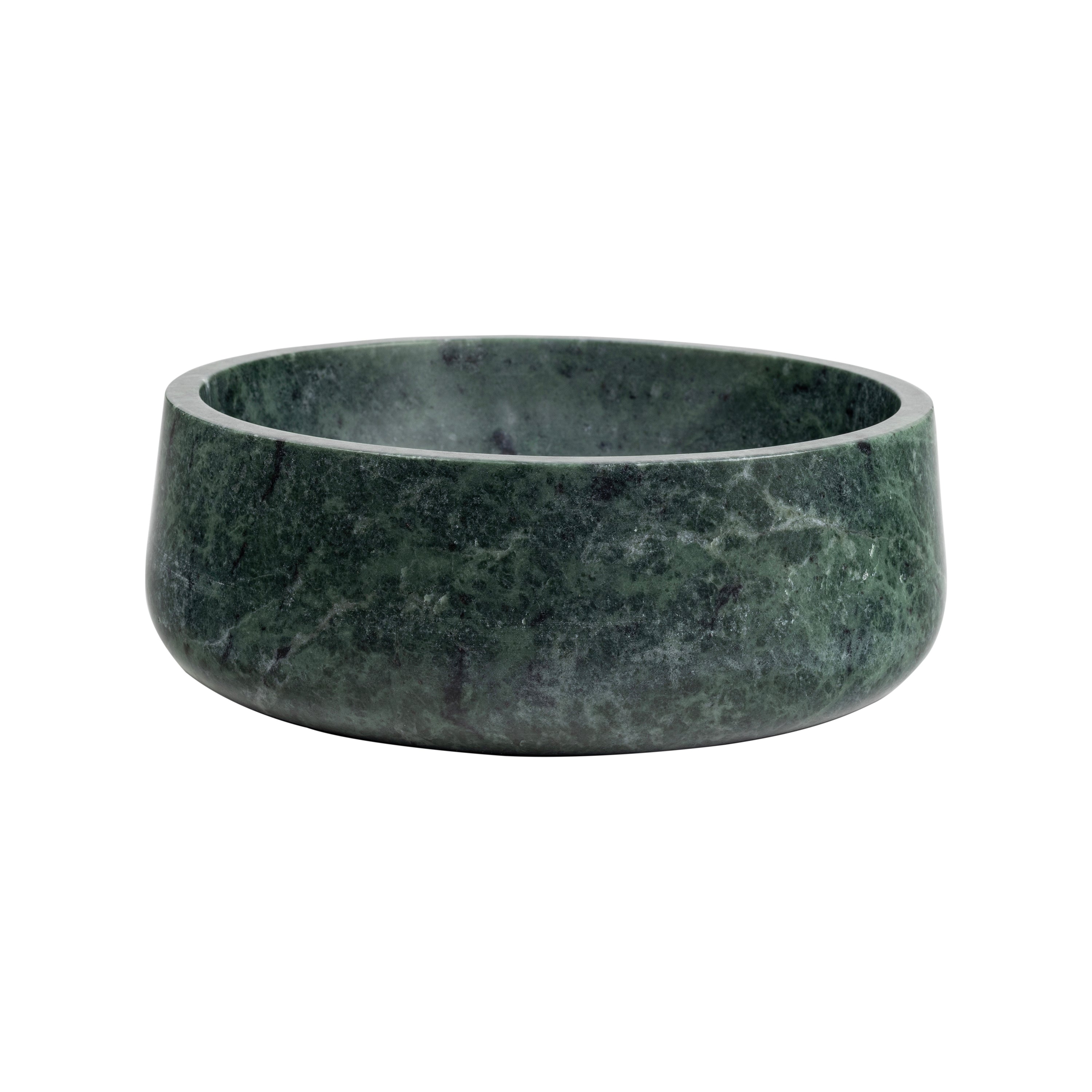 Laurel 7.5 in. Contemporary Round Heavyweight Solid Marble with Non-Slip Base Pet Food and Water Bowl - Green