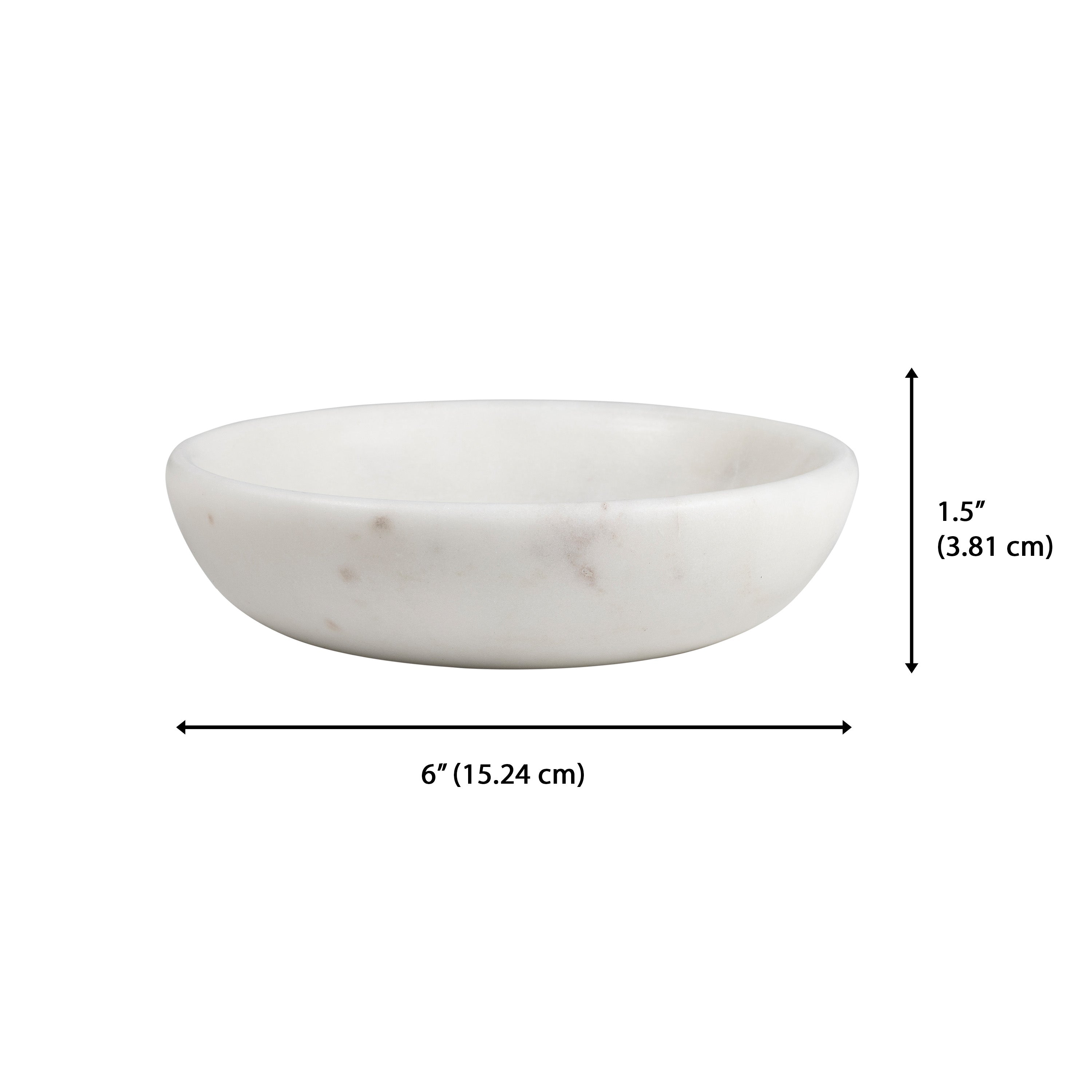 Mae 6 in. Contemporary Round Heavyweight Solid Marble with Non-Slip Base Pet Food and Water Bowl - White