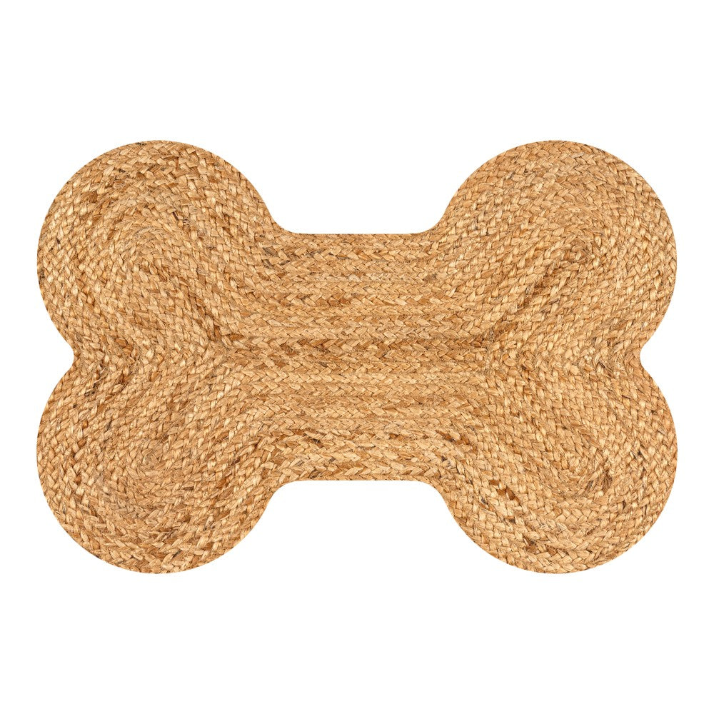 Mires 24 in. x 16 in. Rustic Bone Shaped Hand Braided Natural Jute Pet Feeding Mat