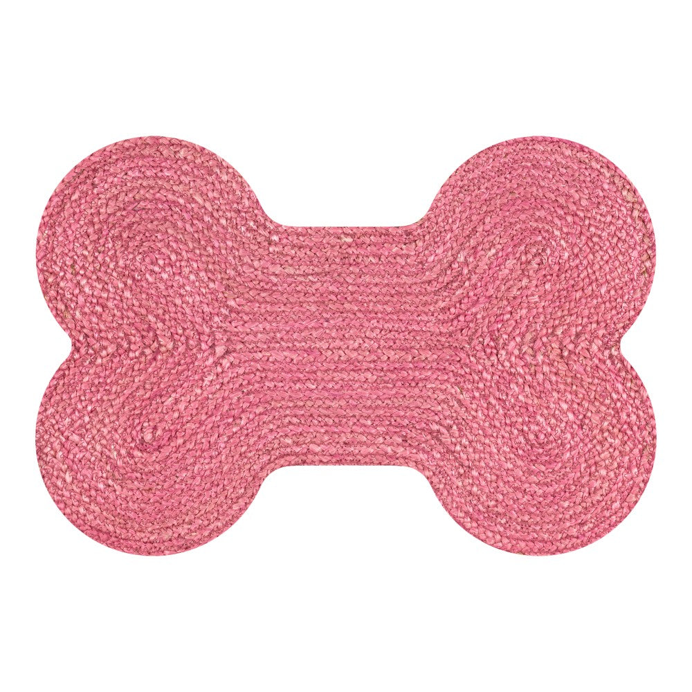 Mires 24 in. x 16 in. Rustic Bone Shaped Hand Braided Natural Jute Pet Feeding Mat